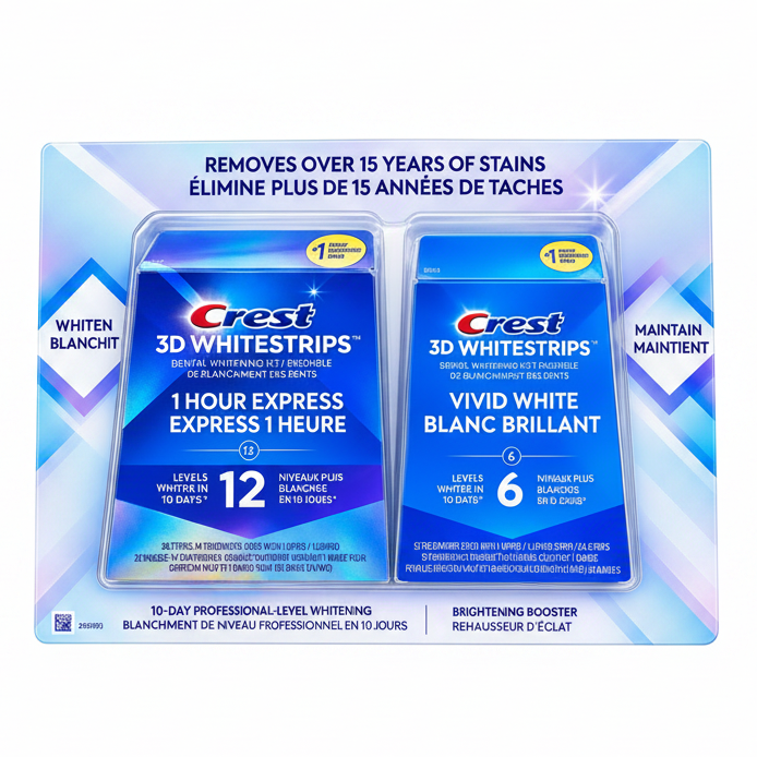 CREST 3D WHITESTRIPS 1 HOUR EXPRESS + VIVID WHITE KIT
