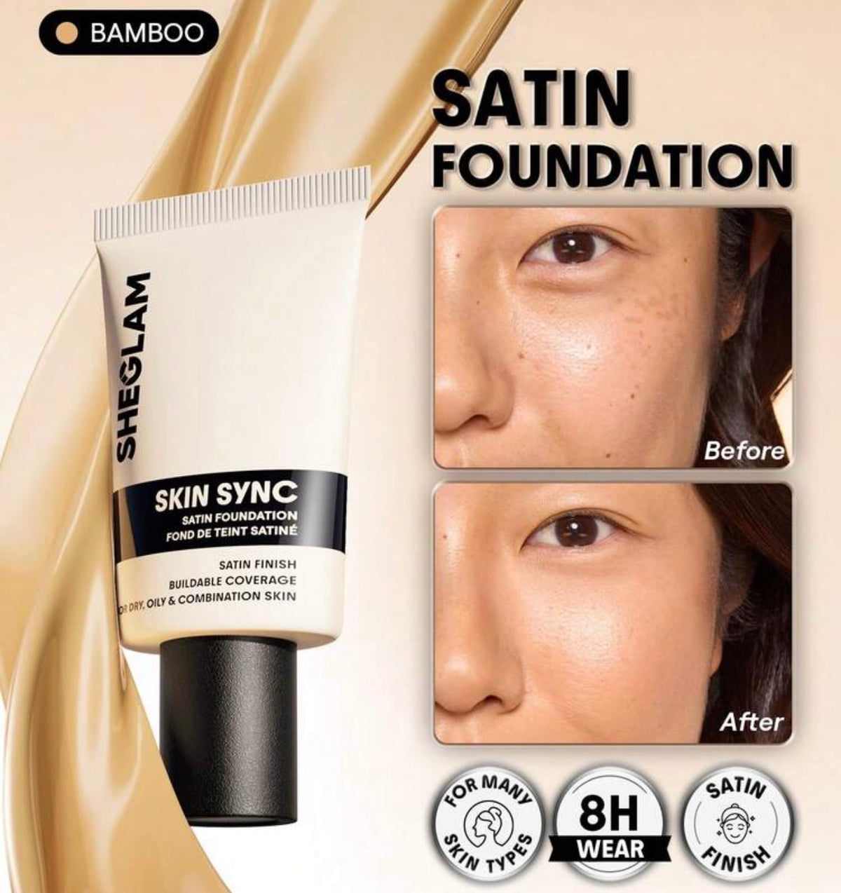 SHEGLAM Skin Sync Satin Fond De Teint-Bamboo