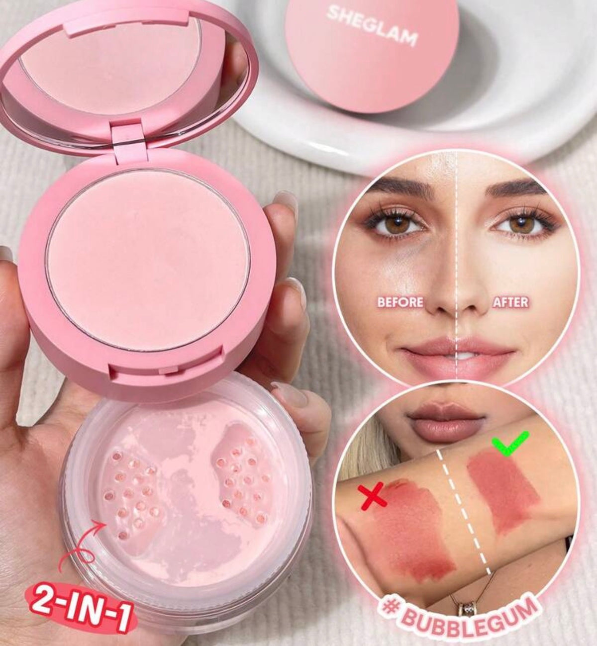 SHEGLAM Insta-Ready Duo Poudre Fixatrice Visage & Anti-Cernes – Bubblegum