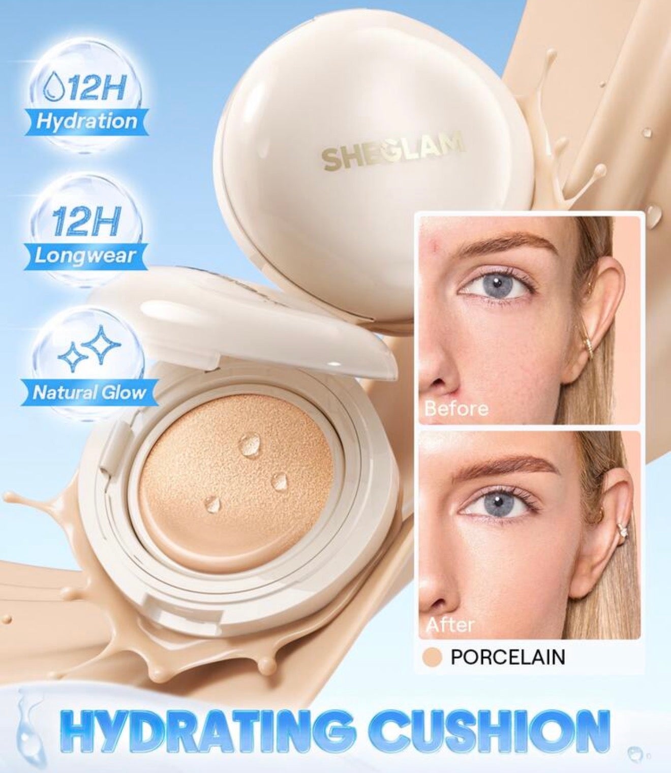 SHEGLAM Lumi Lock & Go Fond De Teint Cushion-Porcelain