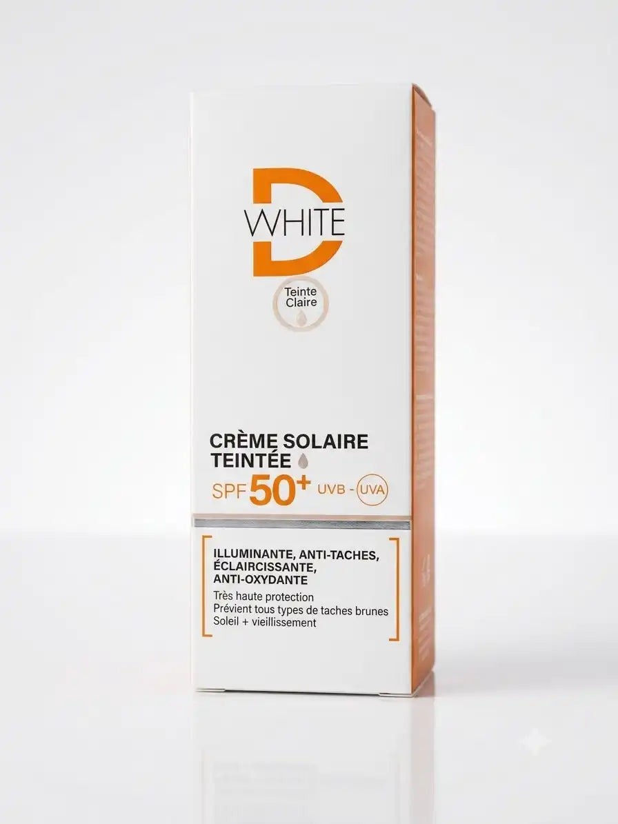 D WHITE CRÈME SOLAIRE TEINTÉE SPF50+ANTI-TACHES, ÉCLAIRCISSANTE, ANTI-OXYDANTE_