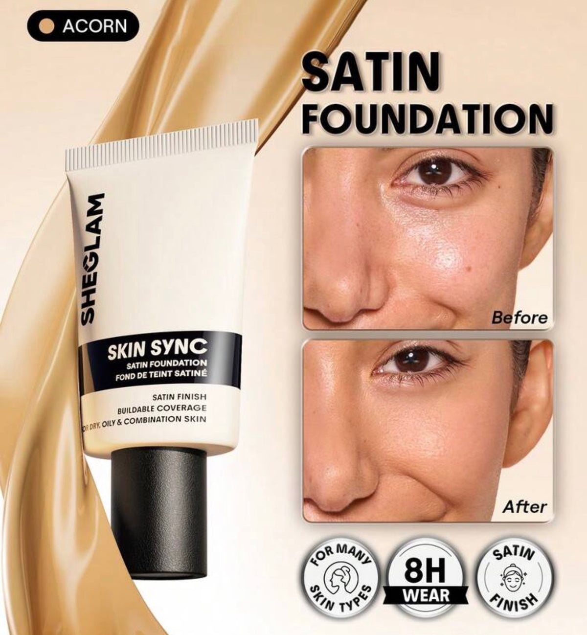 SHEGLAM Skin Sync Satin Fond De Teint-Acorn