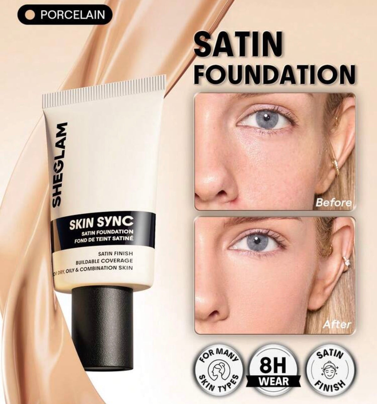 SHEGLAM Skin Sync Satin Fond De Teint-Porcelain