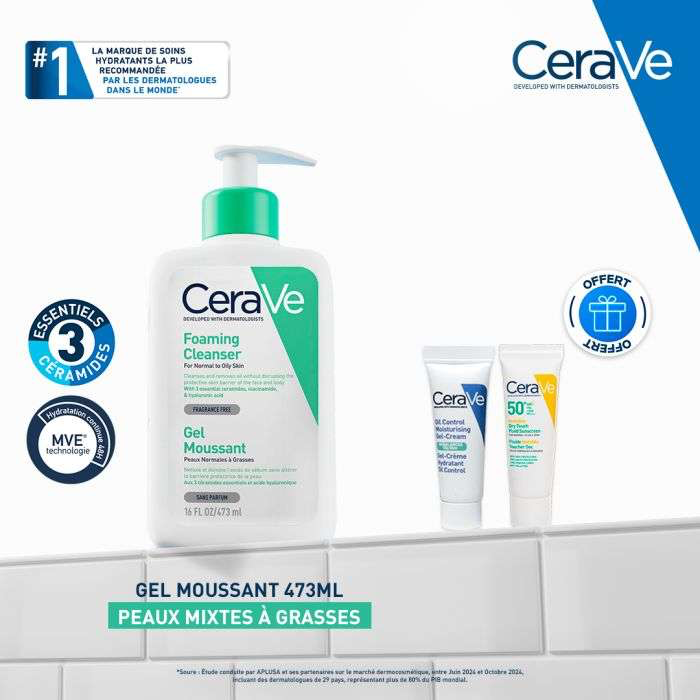 CERAVE GEL MOUSSANT FOAMING CLEANSER FOR NORMAL TO OILY SKIN + GIFT