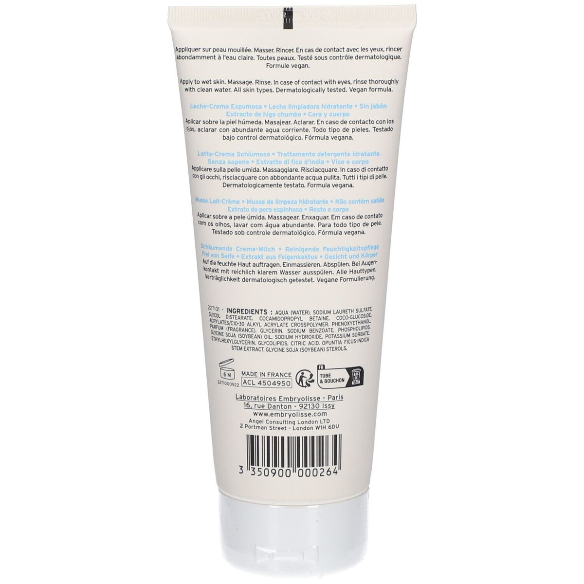 Embryolisse Lait-Crème Moussant – dos du tube